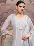 Vishudh Women Purple Embroidered Kurta With Trouser And Dupatta - Purple - Image 1