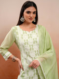 Vishudh Women Green Embroidered Kurta With Trouser And Dupatta - Green - Image 1