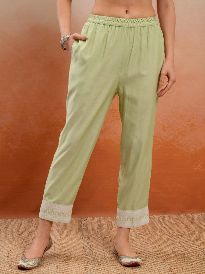 Vishudh Women Green Embroidered Kurta With Trouser And Dupatta - Green - Image 7