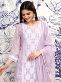 Vishudh Women Violet Embroidered Kurta With Trouser And Dupatta - Violet - Image 1