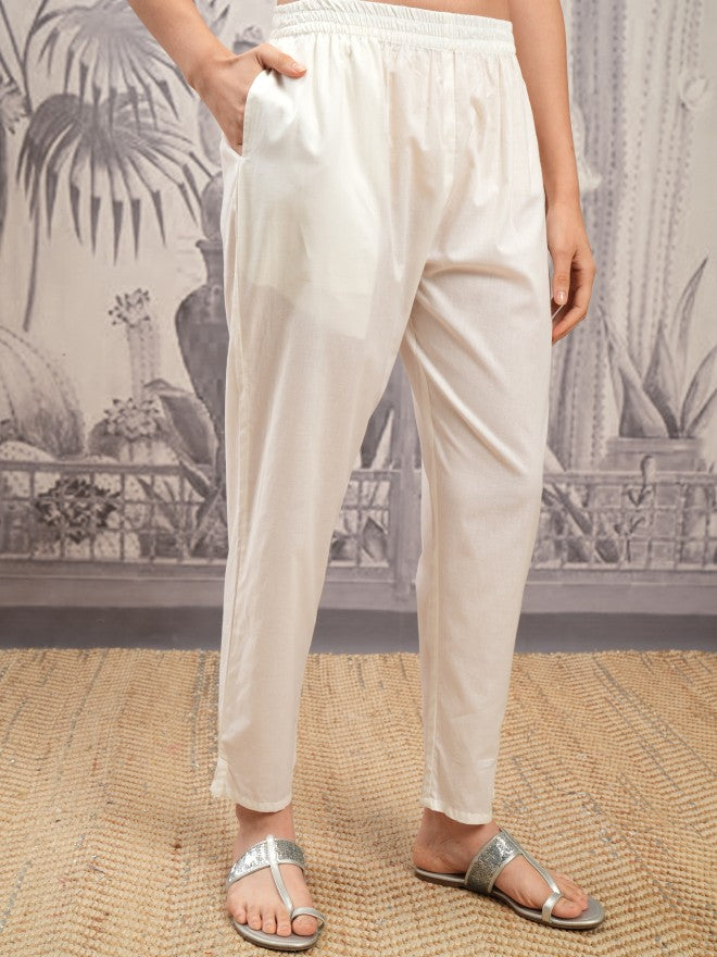 Vishudh Women White Embroidered Kurta With Trouser And Dupatta - White - Image 8