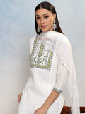 Vishudh Women White Embroidered Kurta With Trouser And Dupatta - White - Image 1