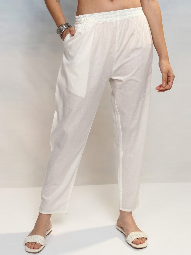Vishudh Women White Embroidered Kurta With Trouser And Dupatta - White - Image 7