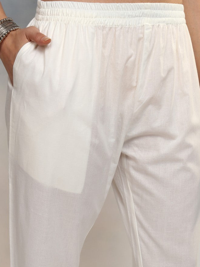 Vishudh Women White Embroidered Kurta With Trouser And Dupatta - White - Image 8