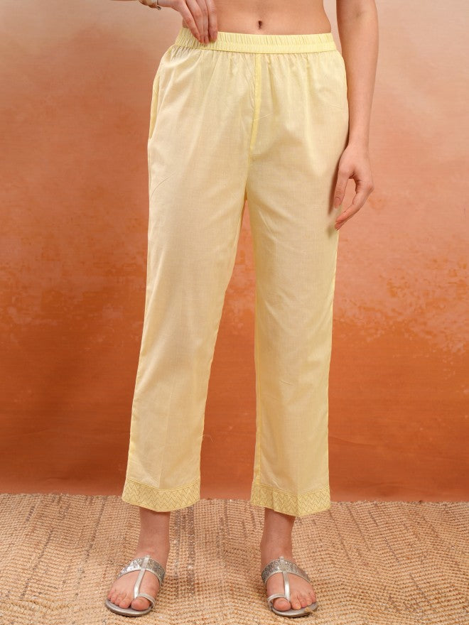 Vishudh Women Yellow Embroidered Kurta With Trouser And Dupatta - Yellow - Image 6