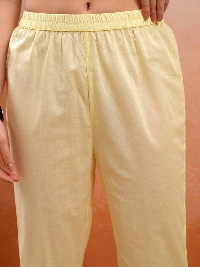 Vishudh Women Yellow Embroidered Kurta With Trouser And Dupatta - Yellow - Image 7