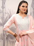 Vishudh Women Peach Embroidered Kurta With Trouser And Dupatta - Peach - Image 1