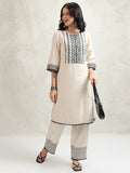 Vishudh Women White Embroidered Kurta With Trouser - White - Image 1