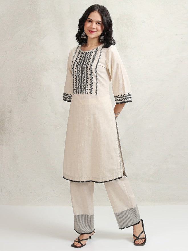 Vishudh Women White Embroidered Kurta With Trouser - White - Image 4