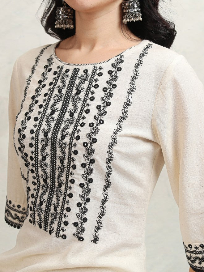 Vishudh Women White Embroidered Kurta With Trouser - White - Image 5