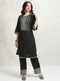 Vishudh Women Black Embroidered Kurta With Trouser - Black - Image 1