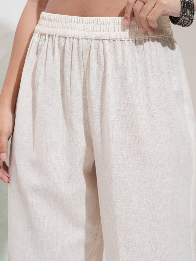 Vishudh Women Off White Embroidered Kurta With Palazzo - Off White - Image 8