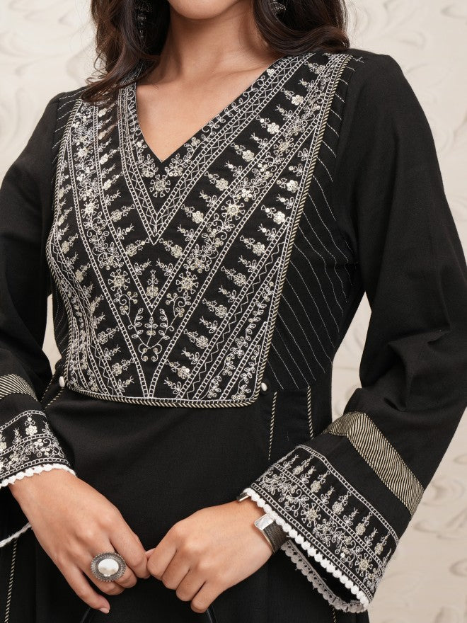 Vishudh Women Black Embroidered Kurta With Palazzo - Black - Image 5