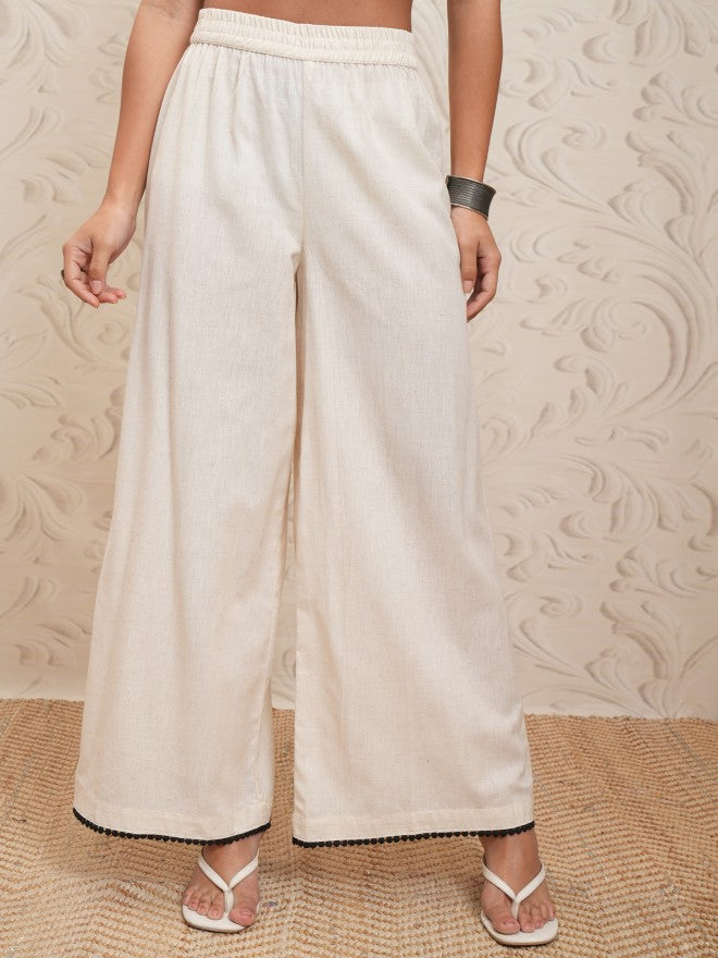Vishudh Women Cream Embroidered Kurta With Palazzo - Cream - Image 8
