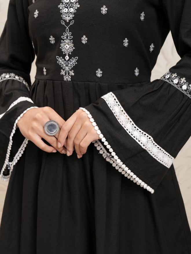 Vishudh Women Black Embroidered Kurta With Palazzo - Black - Image 9