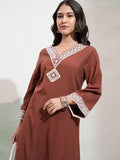 Vishudh Women Brown Embroidered Kurta With Trouser - Brown - Image 1