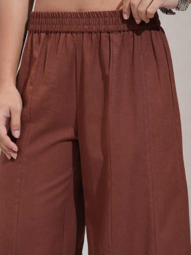 Vishudh Women Brown Embroidered Kurta With Trouser - Brown - Image 8
