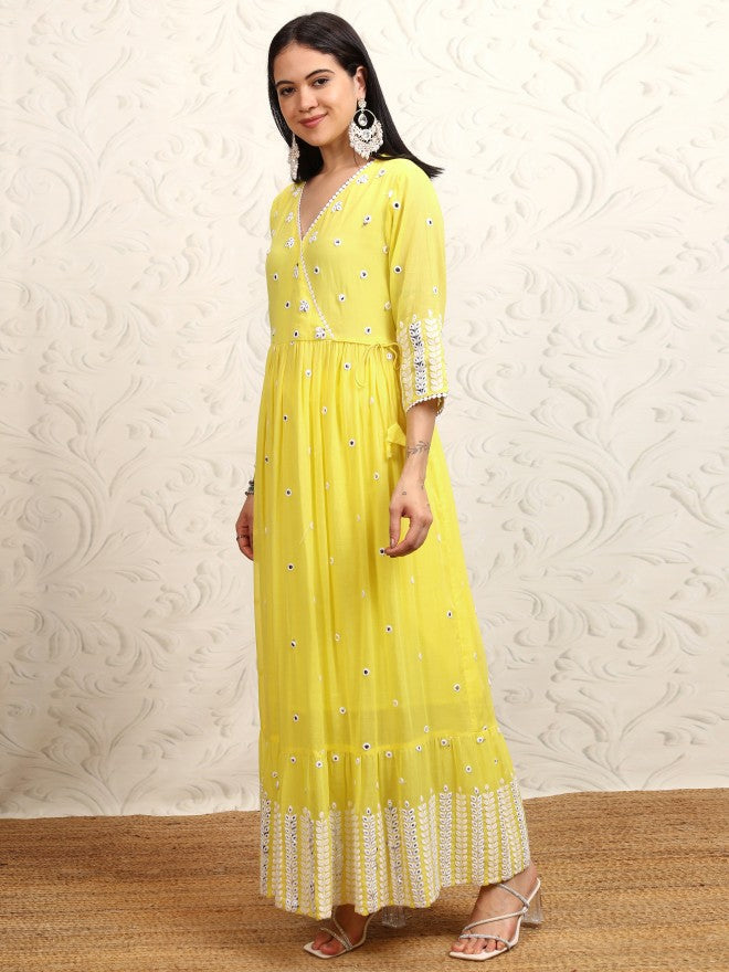 Vishudh Women Yellow Embroidered Kurta With Trouser And Dupatta - Yellow - Image 4