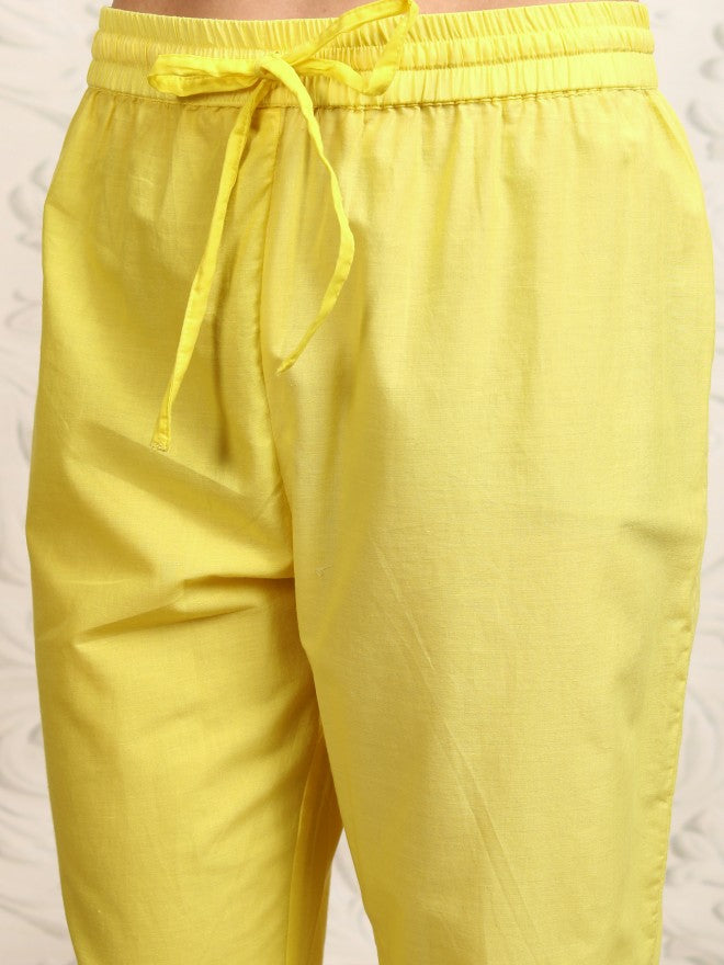 Vishudh Women Yellow Embroidered Kurta With Trouser And Dupatta - Yellow - Image 7