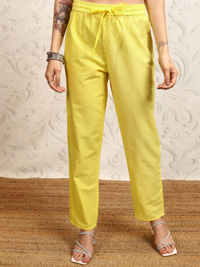 Vishudh Women Yellow Embroidered Kurta With Trouser And Dupatta - Yellow - Image 8