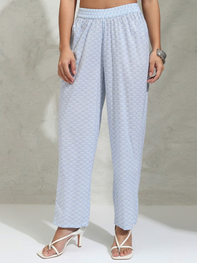 Vishudh Women Blue Printed Kurta With Trouser And Dupatta - Blue - Image 7