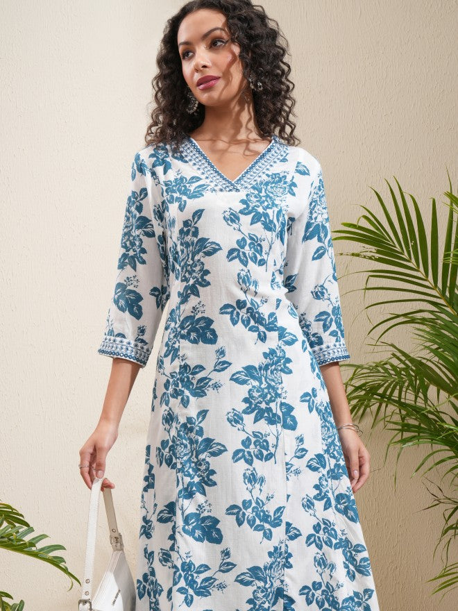 Vishudh Women White Printed Kurta With Trouser - White - Image 1