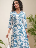 Vishudh Women White Printed Kurta With Trouser - White - Image 1
