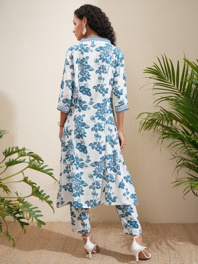 Vishudh Women White Printed Kurta With Trouser - White - Image 3