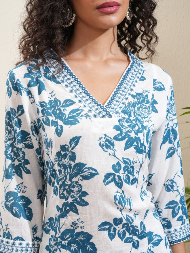 Vishudh Women White Printed Kurta With Trouser - White - Image 5