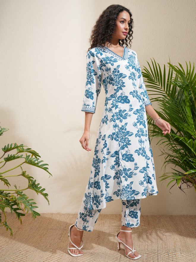 Vishudh Women White Printed Kurta With Trouser - White - Image 6