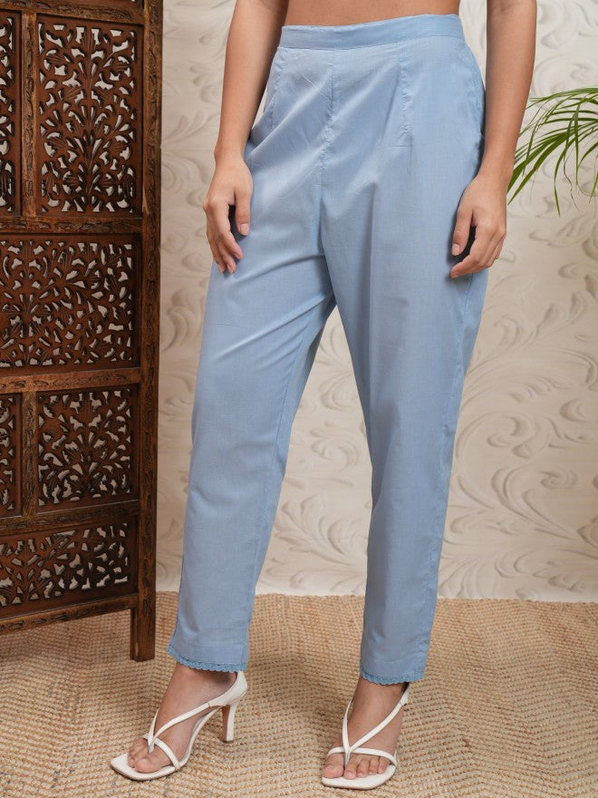 Vishudh Women Blue Embroidered Kurta With Trouser And Dupatta - Blue - Image 7