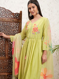 Vishudh Women Yellow Embroidered Kurta With Trouser And Dupatta - Yellow - Image 1
