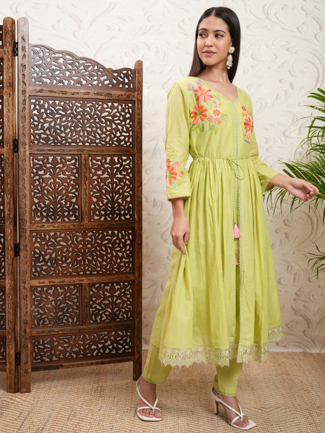 Vishudh Women Yellow Embroidered Kurta With Trouser And Dupatta - Yellow - Image 6
