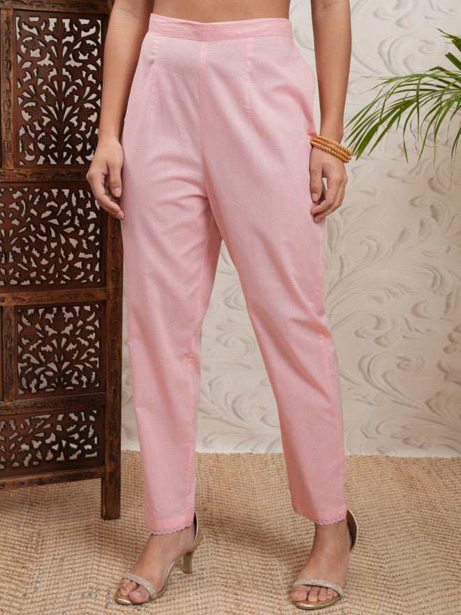 Vishudh Women Peach Printed Kurta With Trouser And Dupatta - Peach - Image 7