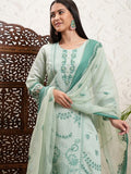 Vishudh Women Green Embroidered Kurta With Trouser And Dupatta - Green - Image 1
