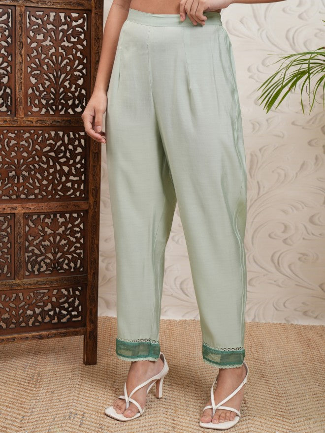 Vishudh Women Green Embroidered Kurta With Trouser And Dupatta - Green - Image 7