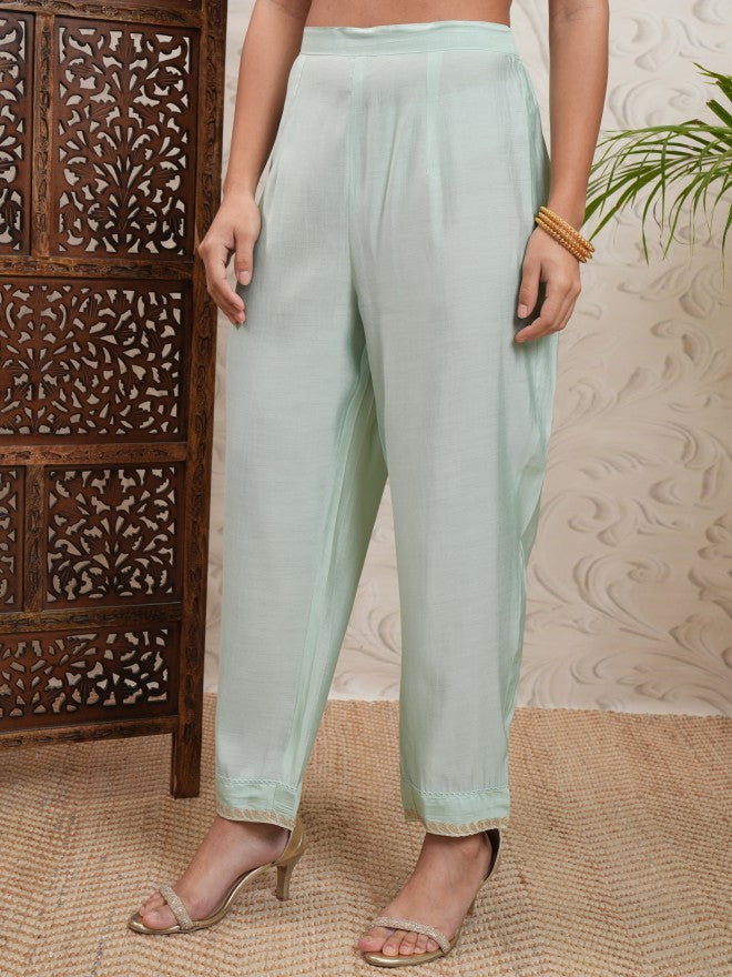 Vishudh Women Green Embroidered Kurta With Trouser And Dupatta - Green - Image 7