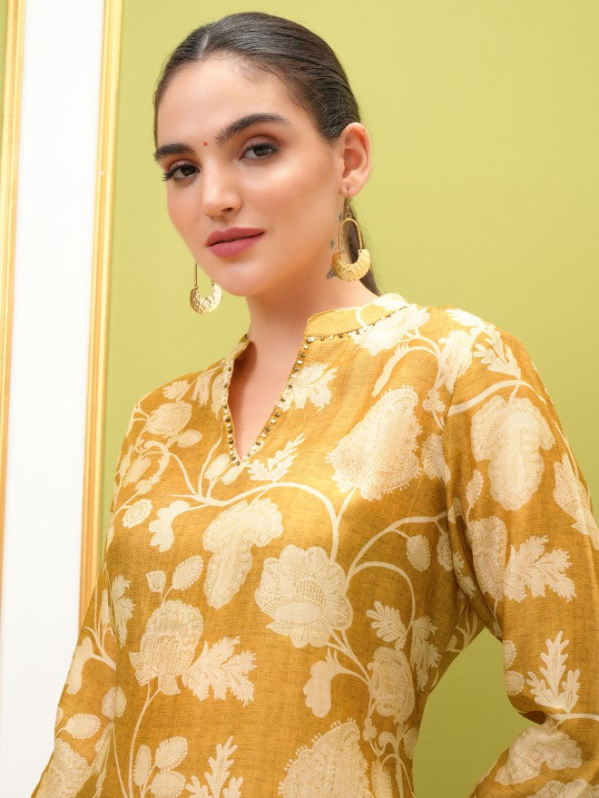 Vishudh Women Mustard Printed Straight Kurta - Mustard - Image 6