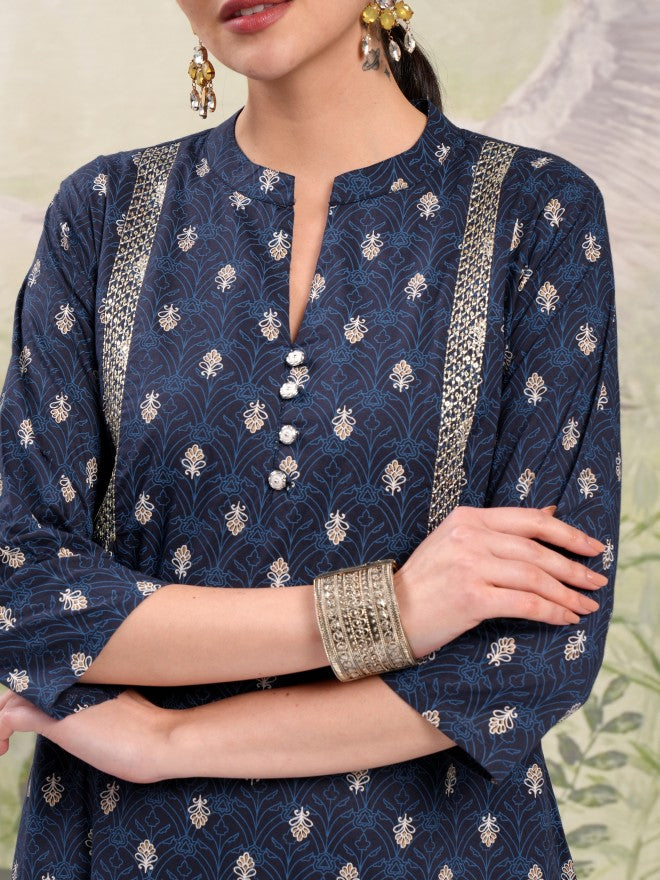 Vishudh Women Navy Blue Printed A-Line Kurta - Navy Blue - Image 5
