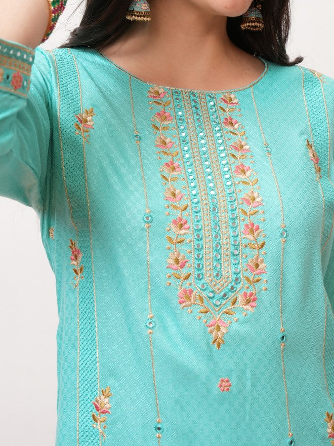 Vishudh Women Blue Embroidered Straight Kurta - Blue - Image 5