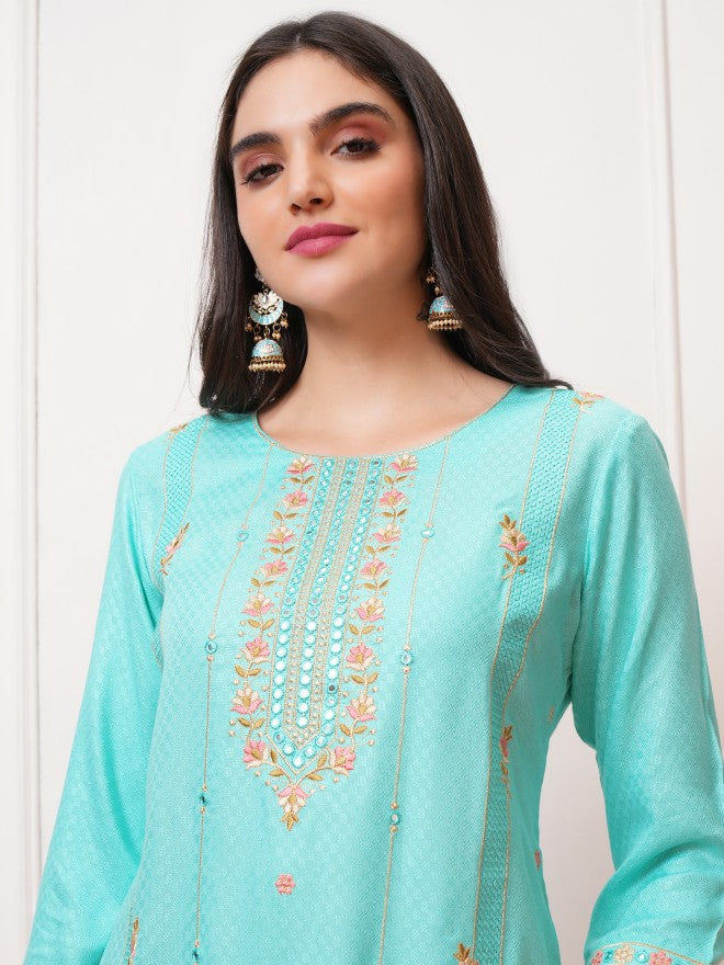 Vishudh Women Blue Embroidered Straight Kurta - Blue - Image 6