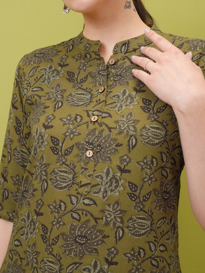 Vishudh Women Mustard Printed Straight Kurta - Mustard - Image 5
