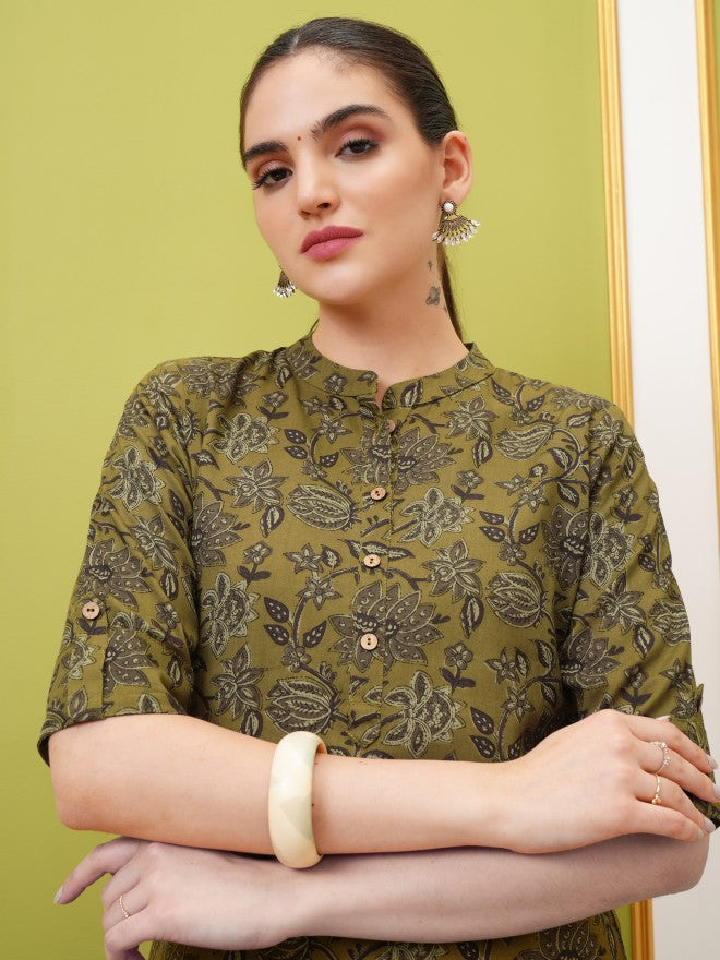 Vishudh Women Mustard Printed Straight Kurta - Mustard - Image 6