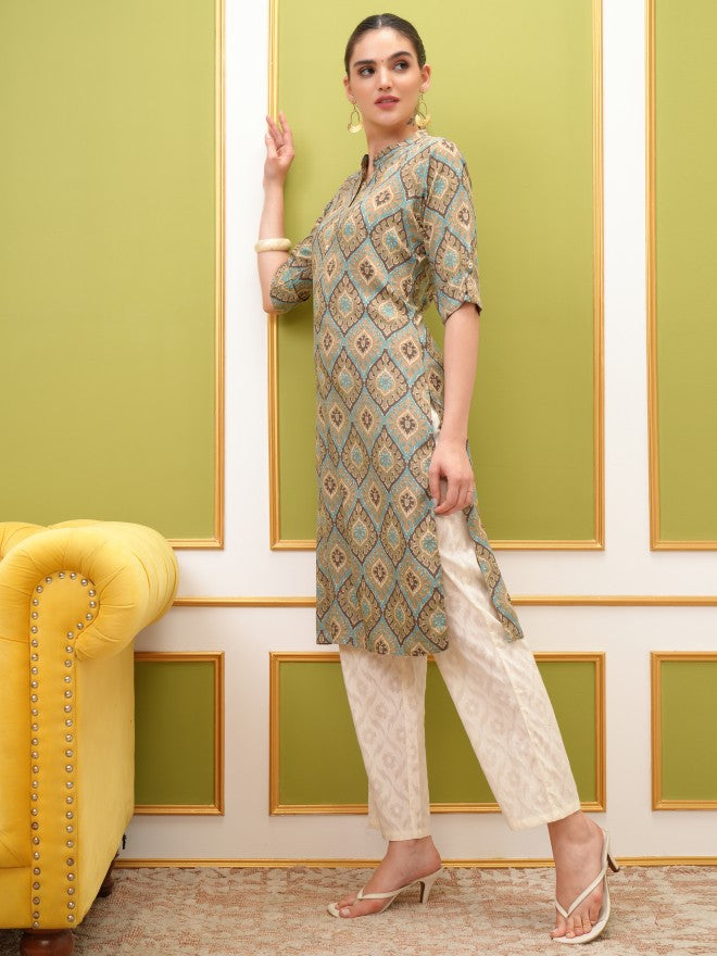 Vishudh Women Brown Printed Straight Kurta - Brown - Image 2