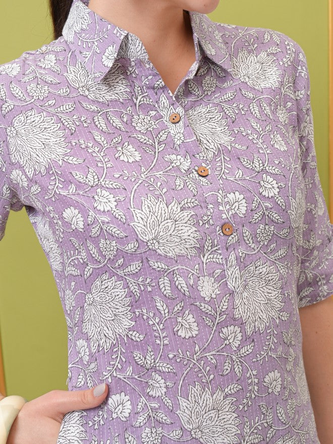 Vishudh Women Purple Printed Straight Kurta - Purple - Image 5