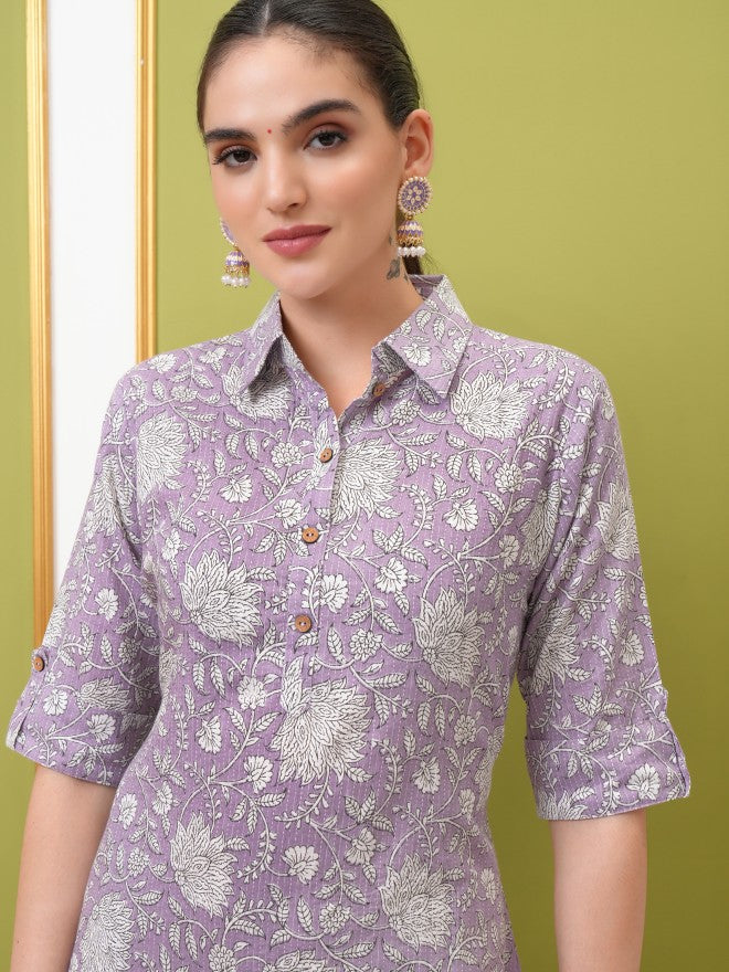 Vishudh Women Purple Printed Straight Kurta - Purple - Image 6