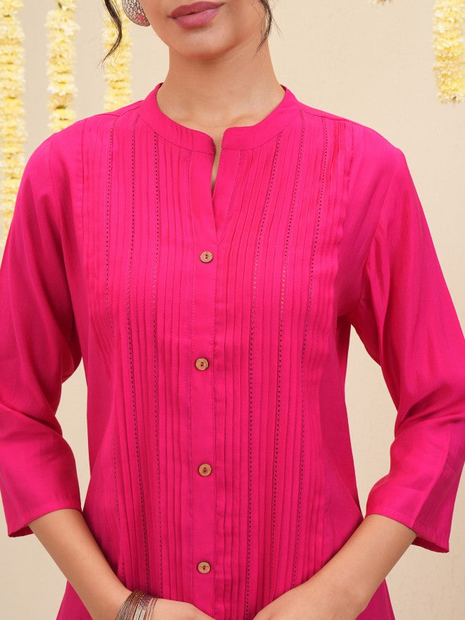 Vishudh Women Pink Embroidered A-Line Kurta - Pink - Image 5