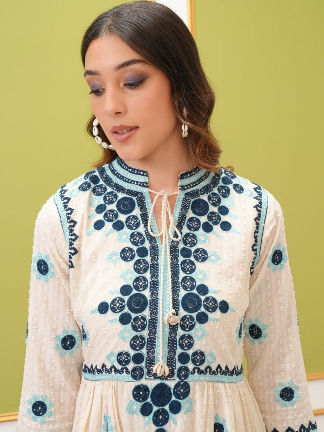 Vishudh Women Blue Embroidered Fit And Flare Dress - Blue - Image 7