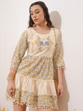 Vishudh women Cream Embroidered Fit And Flare Dress - Cream - Image 1