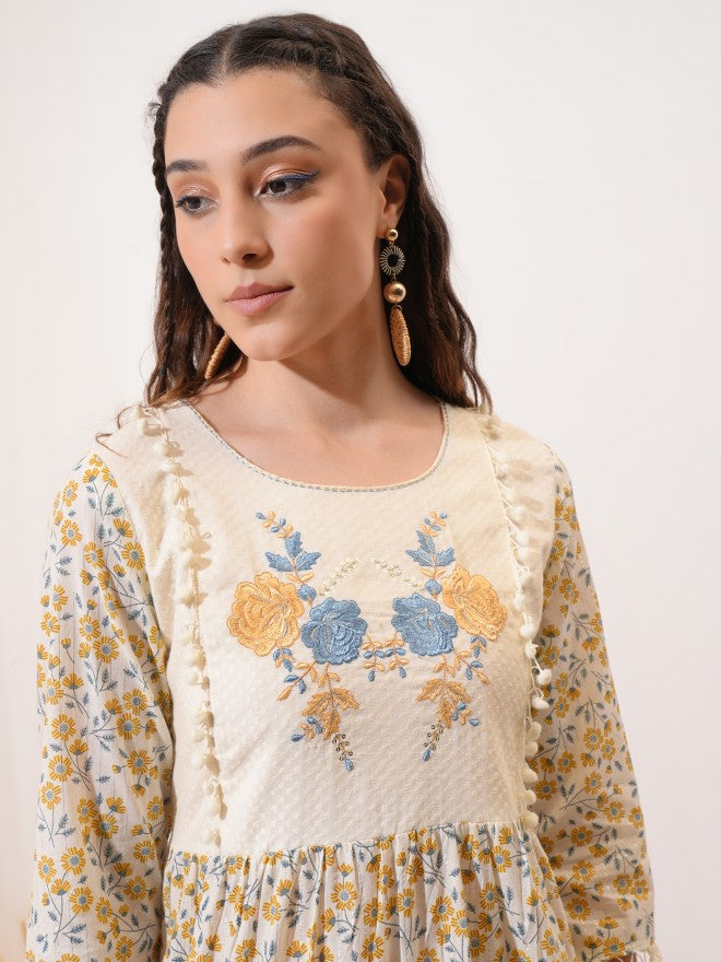 Vishudh women Cream Embroidered Fit And Flare Dress - Cream - Image 7